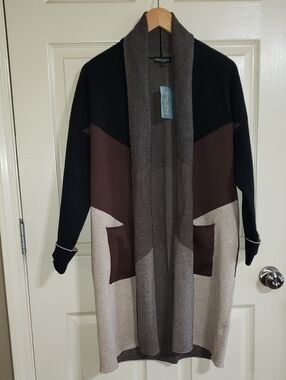 💘🖤💘 DOR DOR COLOR BLOCK CARDIGAN BROWN BLACK TAN SMALL NEW
